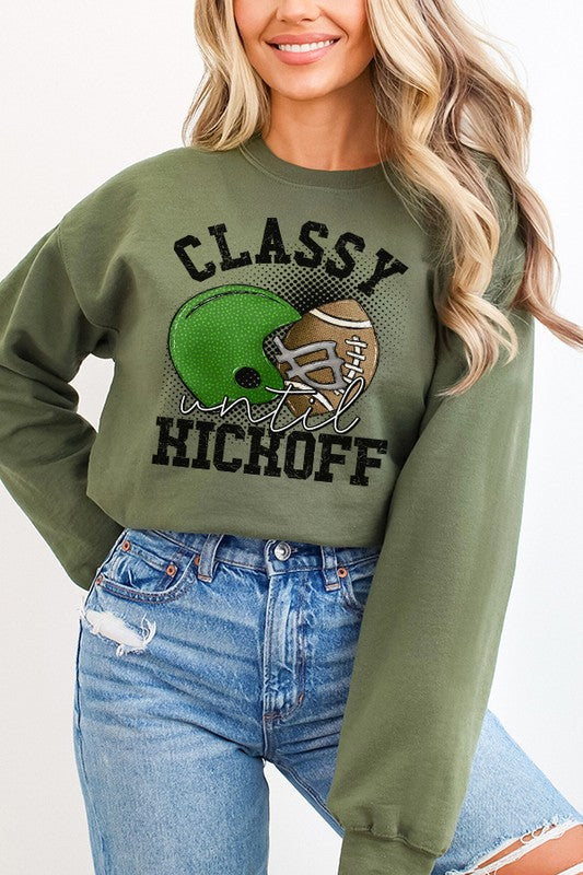 
                      
                        Fall Green Helmet Classy Until Kickoff Sweatshirt
                      
                    