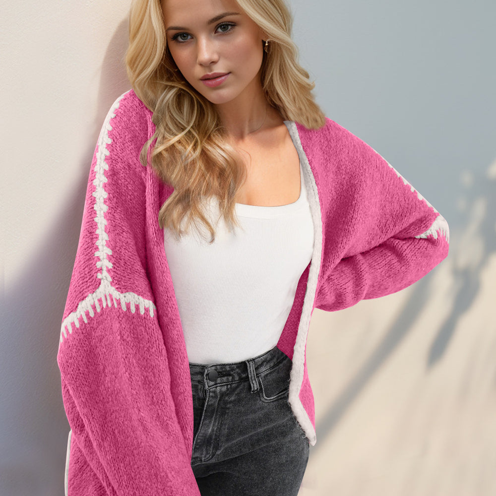 
                      
                        Contrast Open Front Dropped Shoulder Cardigan
                      
                    