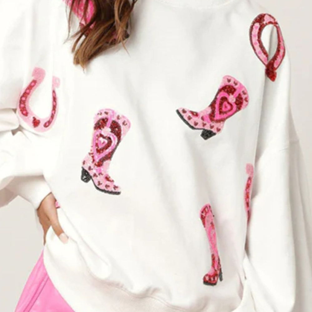 
                      
                        Sequin Printed Dropped Shoulder Sweatshirt
                      
                    