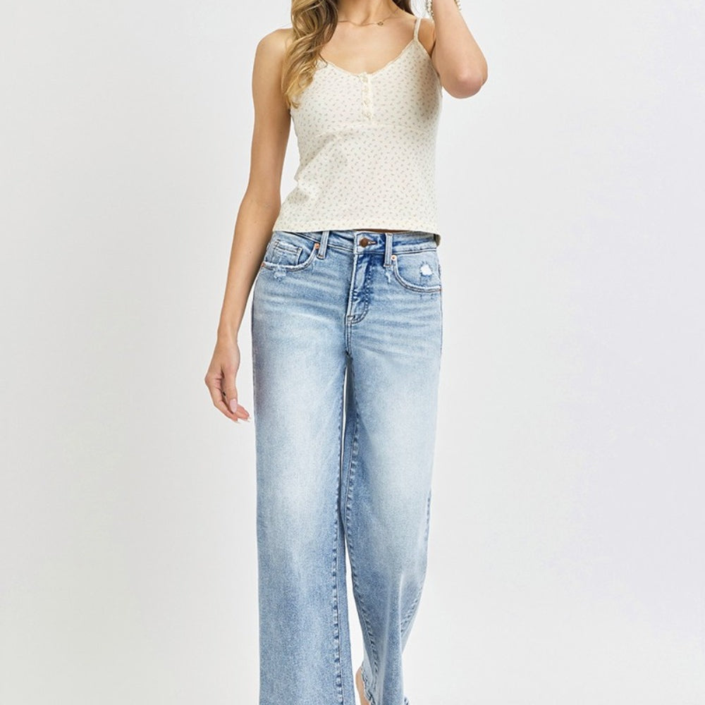 
                      
                        RISEN Tummy Control High Rise Crop Wide Leg Jeans
                      
                    