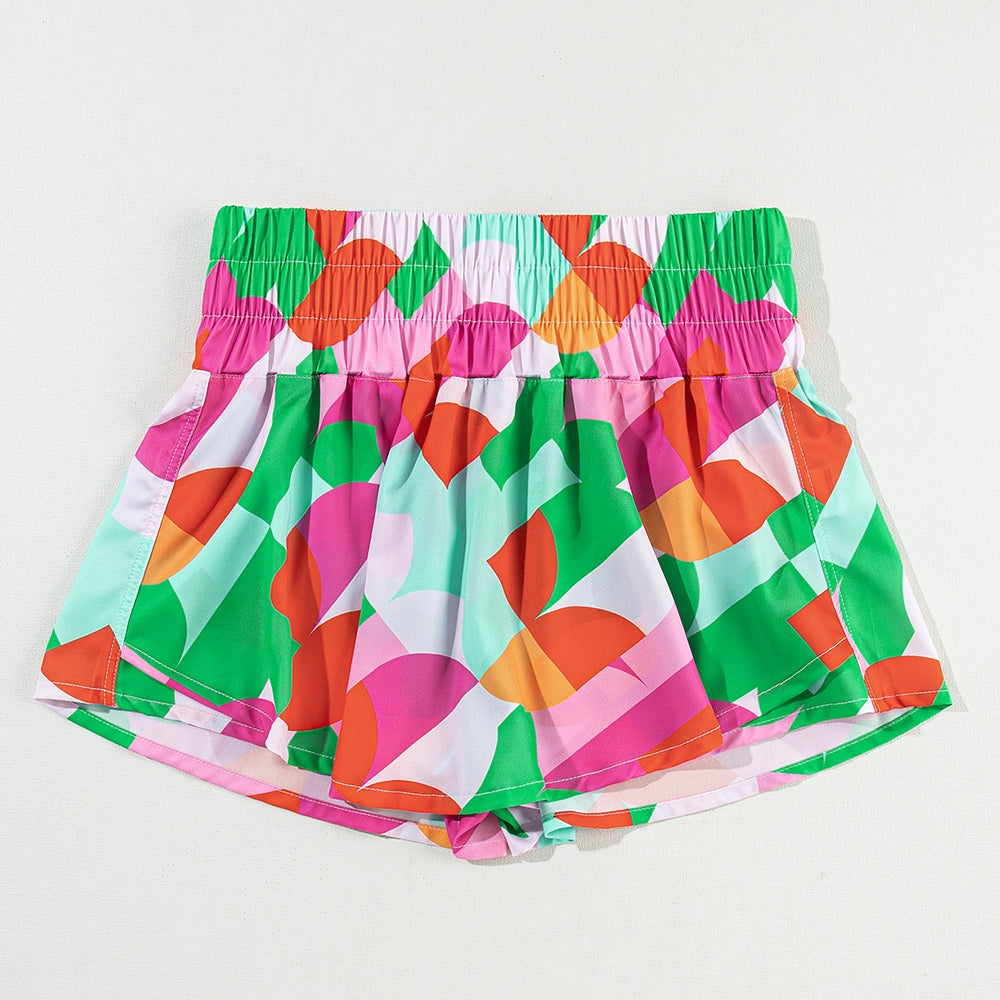 Smocked Contrast Print High Waist Skort