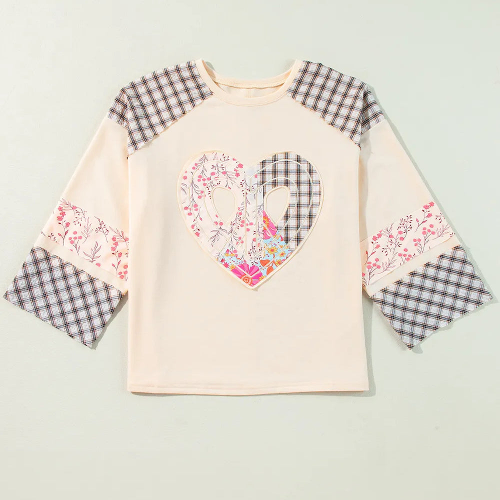 
                      
                        Heart Plaid Round Neck Long Sleeve Blouse
                      
                    