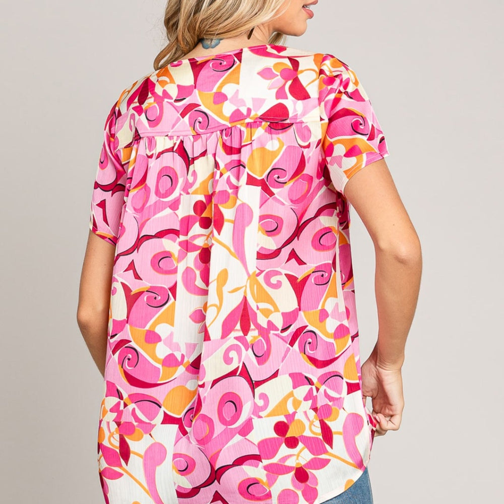 Abstract Print Short Sleeve Top