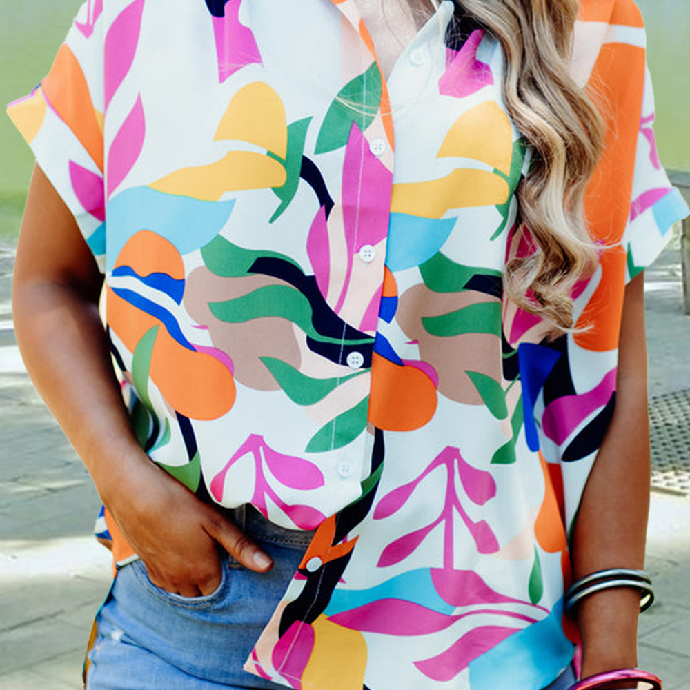 Printed Collared Neck Short Sleeve Shirt