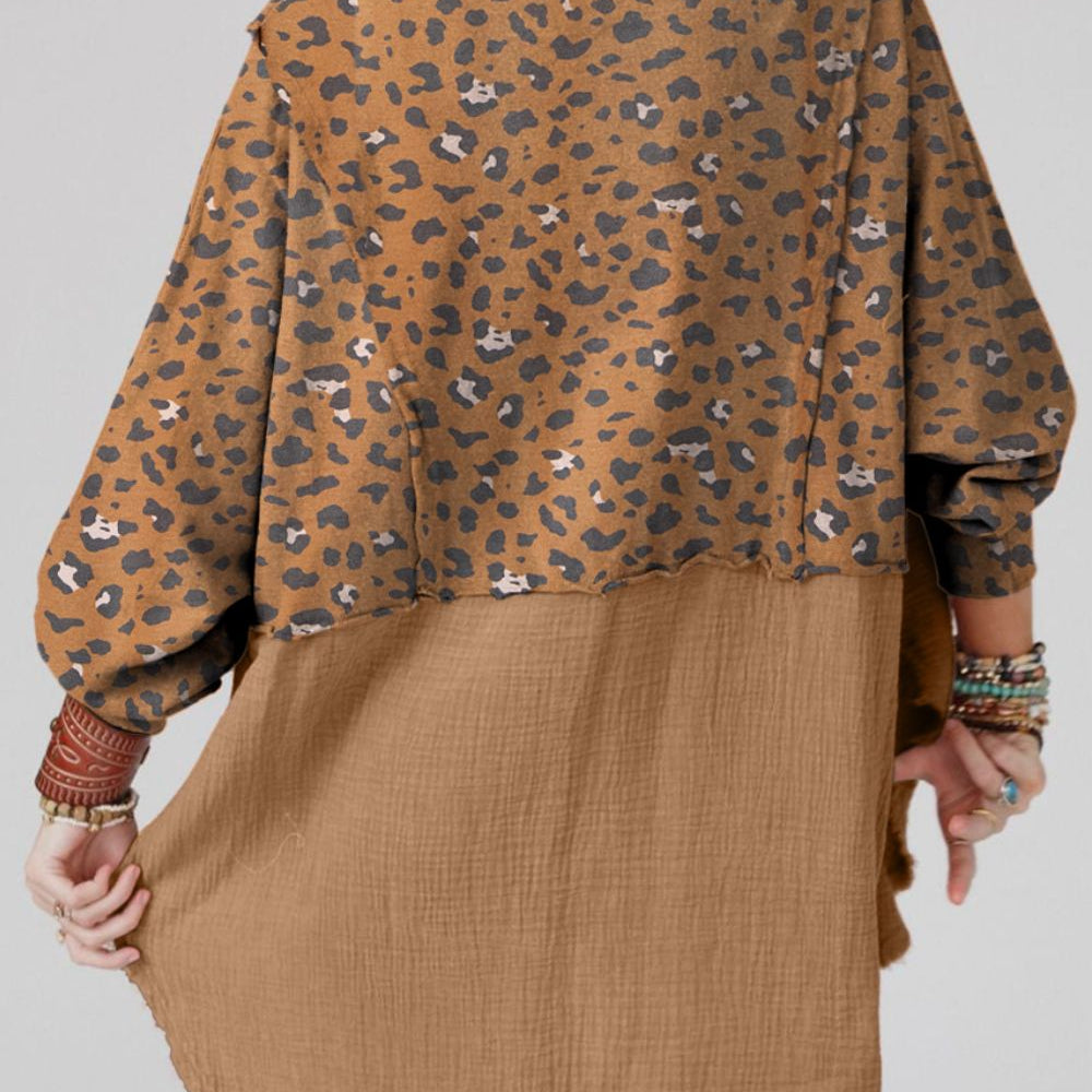 
                      
                        Textured Leopard Dropped Shoulder Blouse
                      
                    