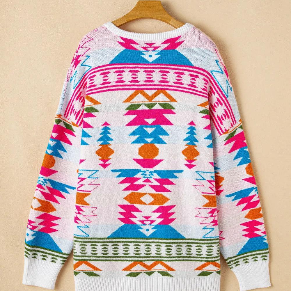 
                      
                        Geometric V-Neck Long Sleeve Sweater
                      
                    