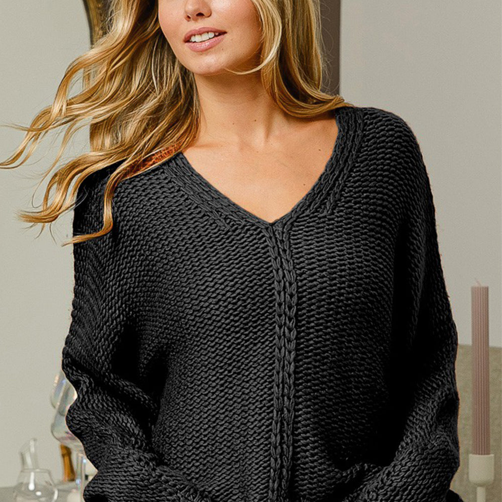 V-Neck Cable Knit Sweater