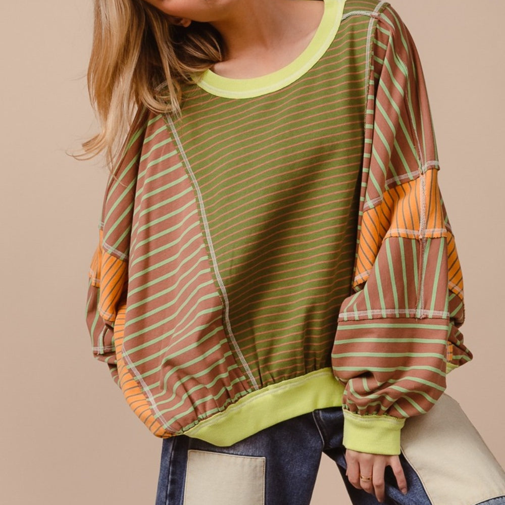 
                      
                        Color Block Striped Round Neck Sweatshirt
                      
                    