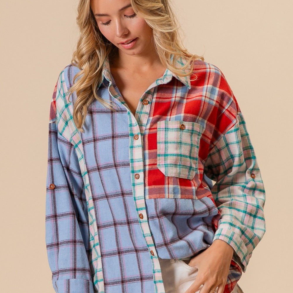 
                      
                        Color Block Plaid Button Down Shirt
                      
                    