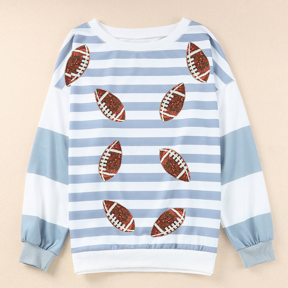 
                      
                        Football Striped Round Neck Long Sleeve Sweatshirt
                      
                    