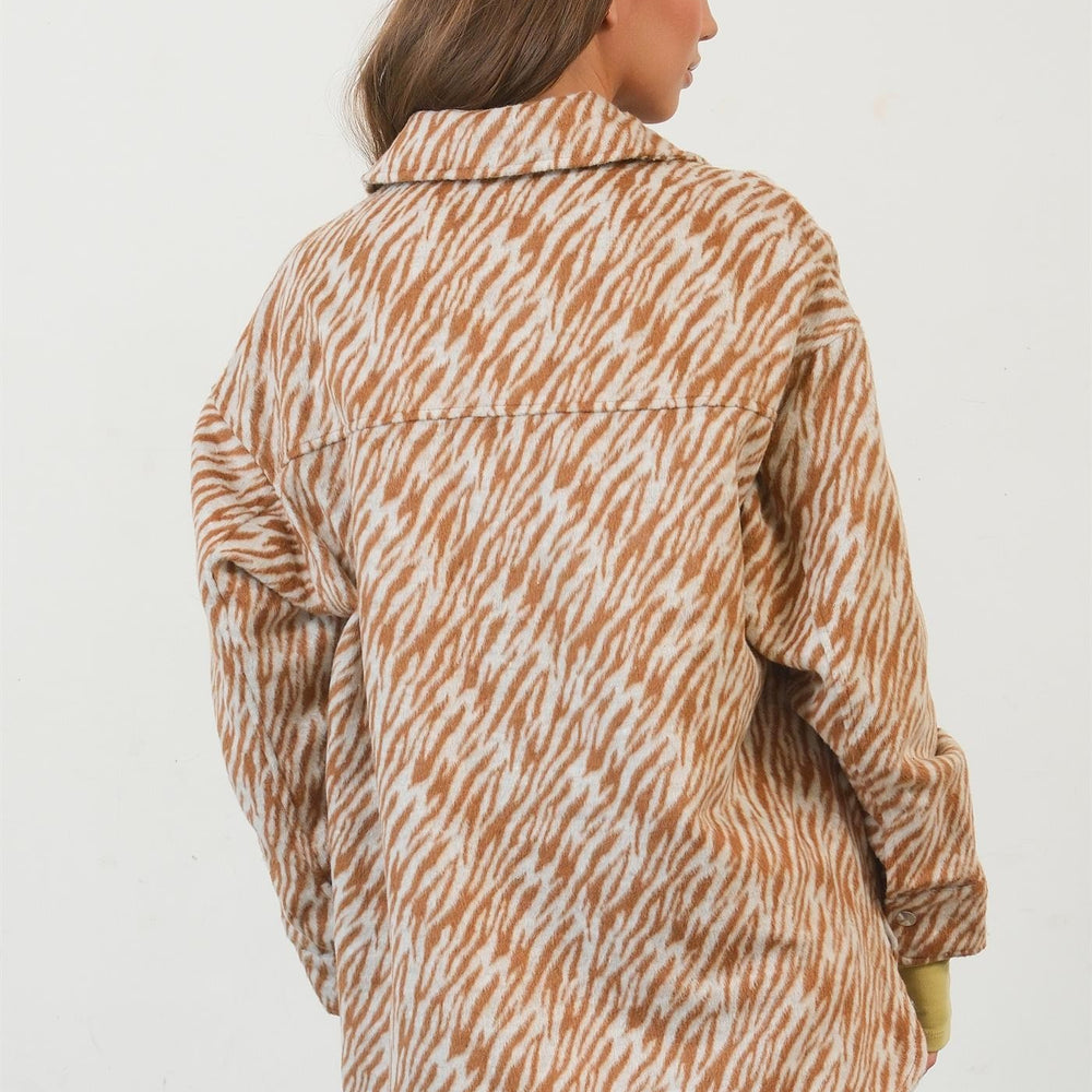 Zebra Print Snap Down Long Sleeve Shacket