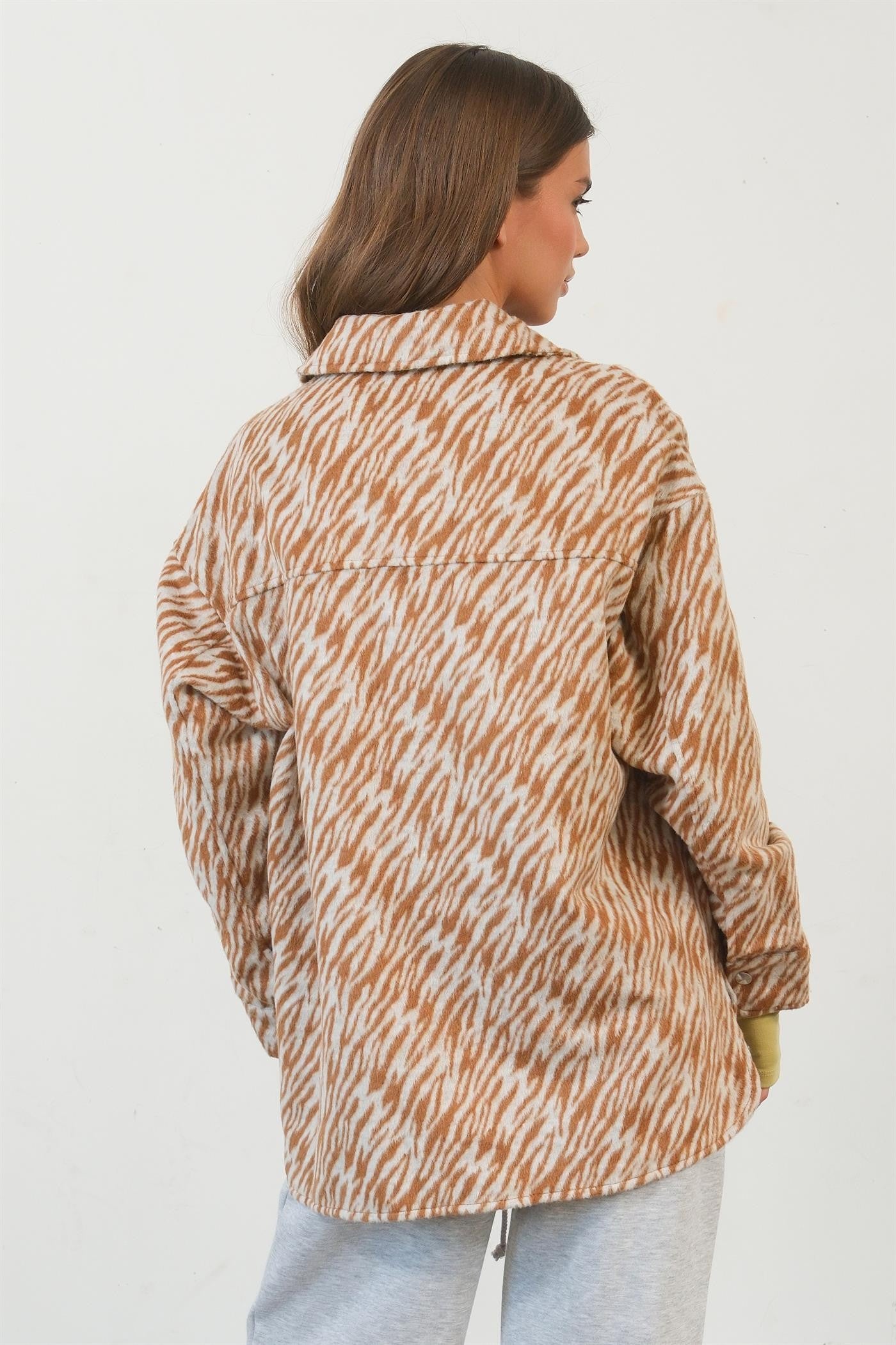 Zebra Print Snap Down Long Sleeve Shacket