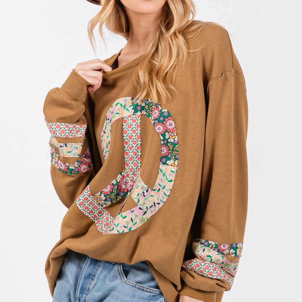 
                      
                        Peace Applique Patch Long Sleeve Top
                      
                    