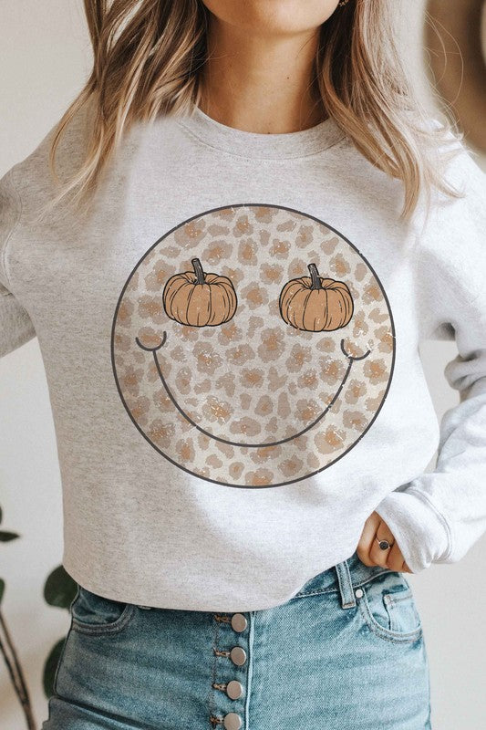 LEOPARD PUMPKIN EYES HAPPY FACE Graphic Sweatshirt