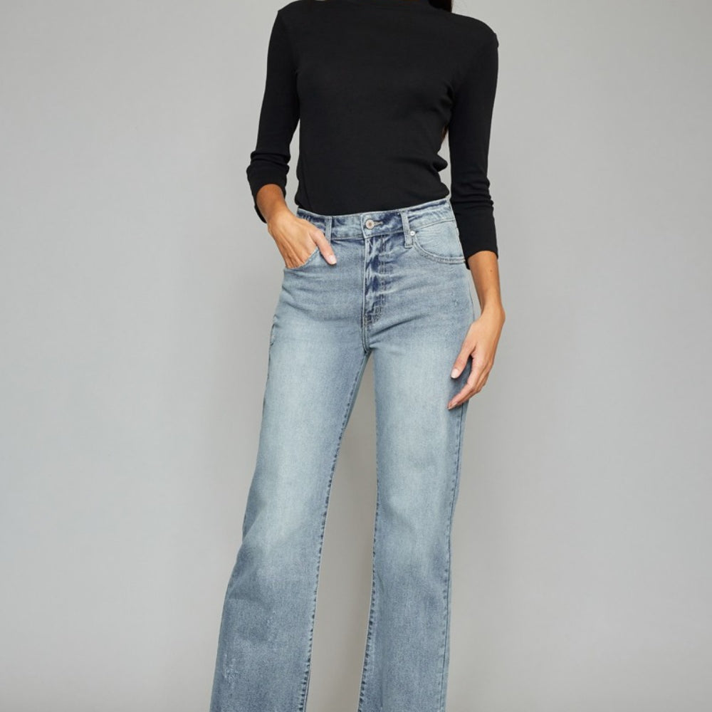 
                      
                        Kancan High Waist Raw Hem Cropped Wide Leg Jeans
                      
                    