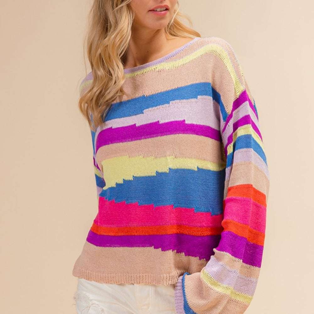 
                      
                        Multi Color Geometric Stripe Sweater
                      
                    