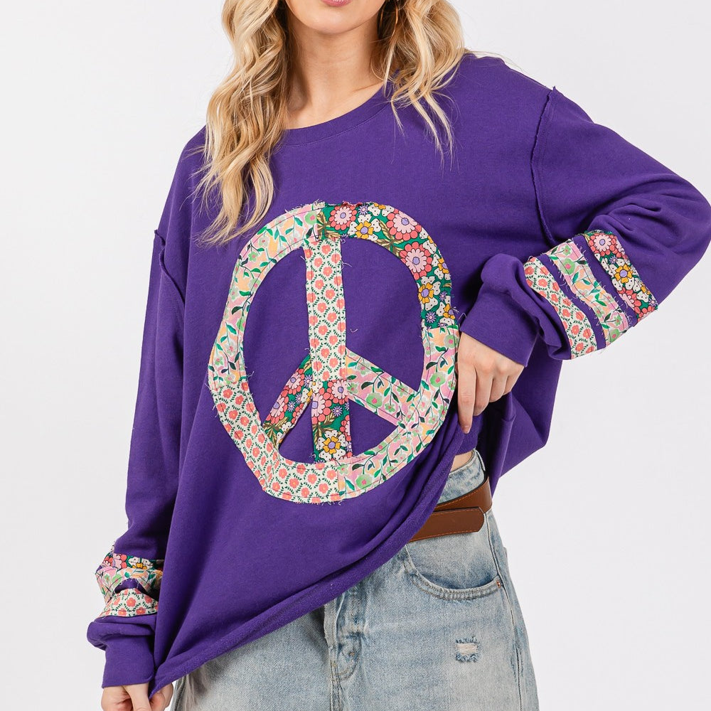 
                      
                        Peace Applique Patch Long Sleeve Top
                      
                    