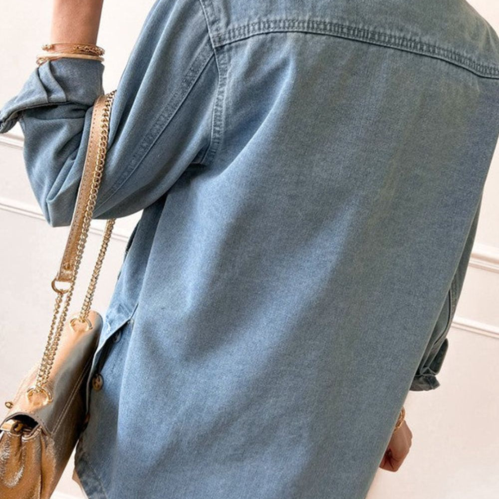 Pocketed Button Up Long Sleeve Denim Jacket