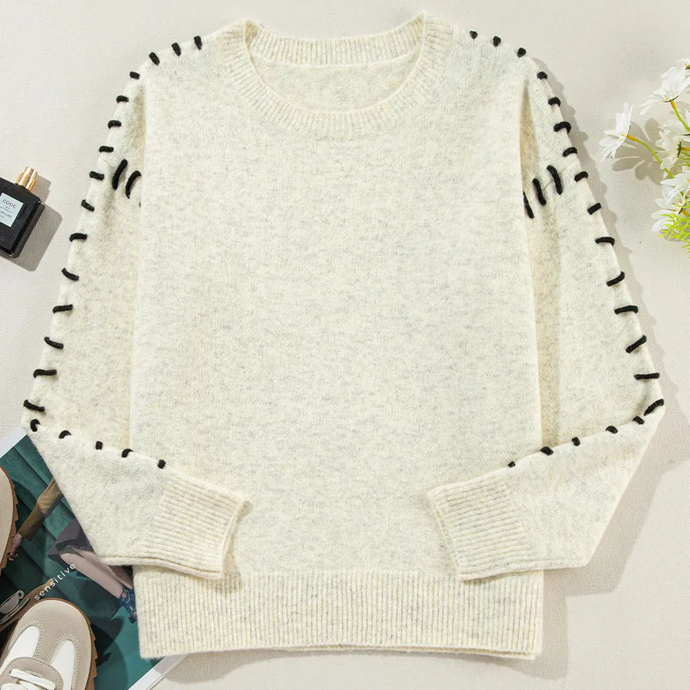 
                      
                        Contrast Round Neck Long Sleeve Sweater
                      
                    