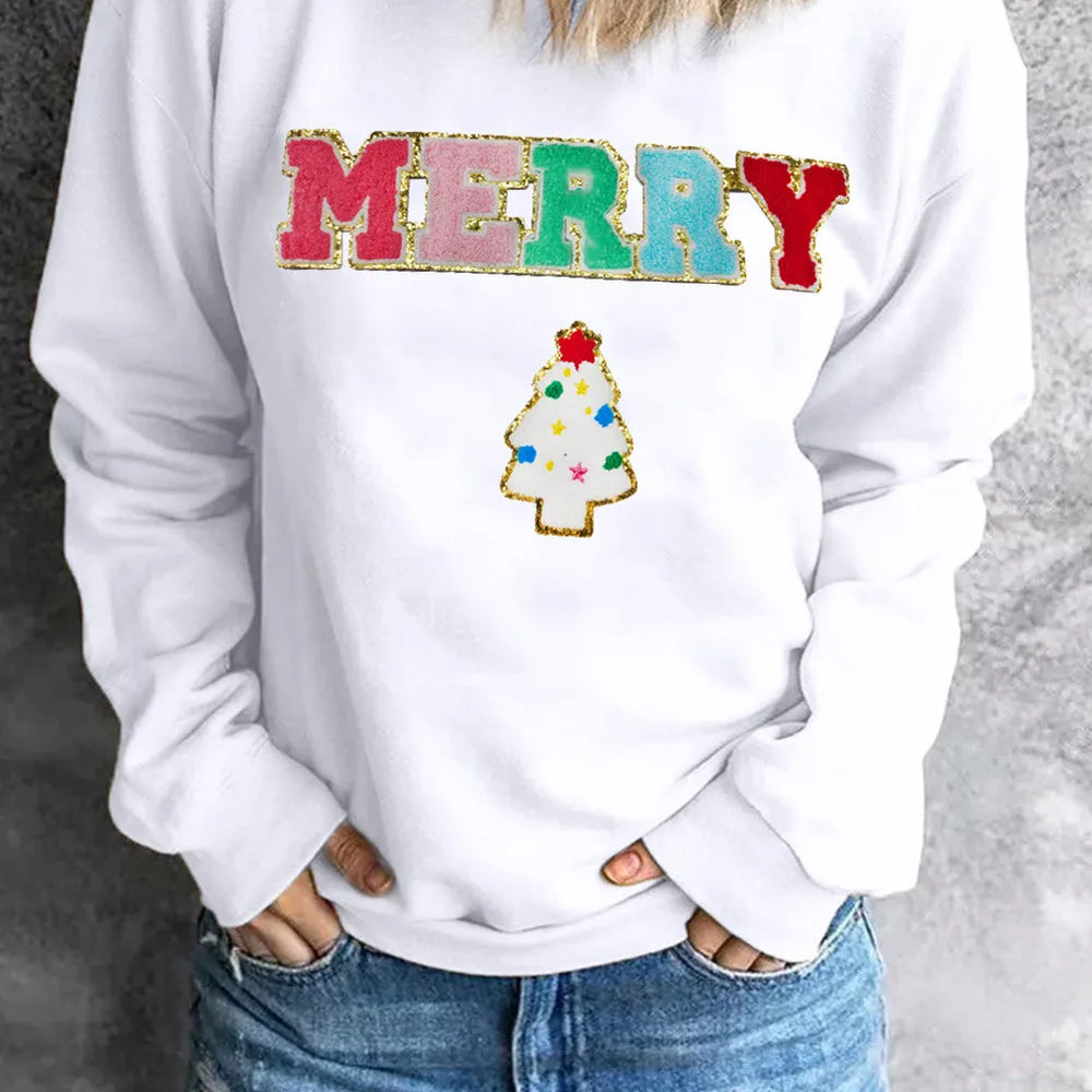 MERRY Round Neck Long Sleeve Sweatshirt