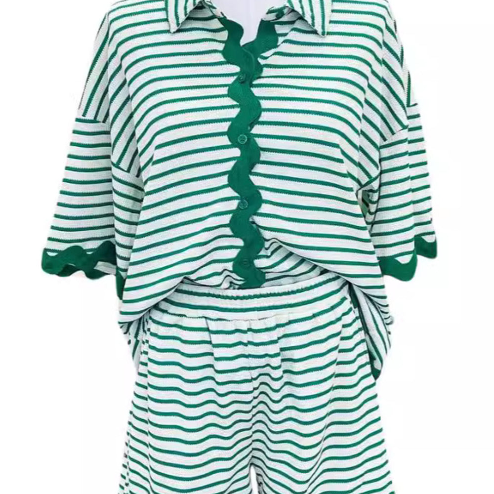 
                      
                        Full Size Striped Half Sleeve Top and Shorts Set
                      
                    