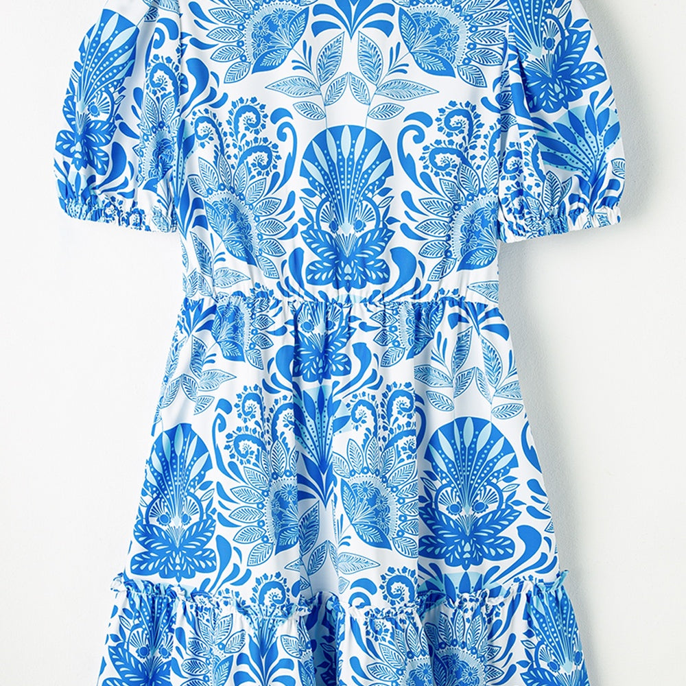 
                      
                        Tiered Printed Short Sleeve Mini Dress
                      
                    