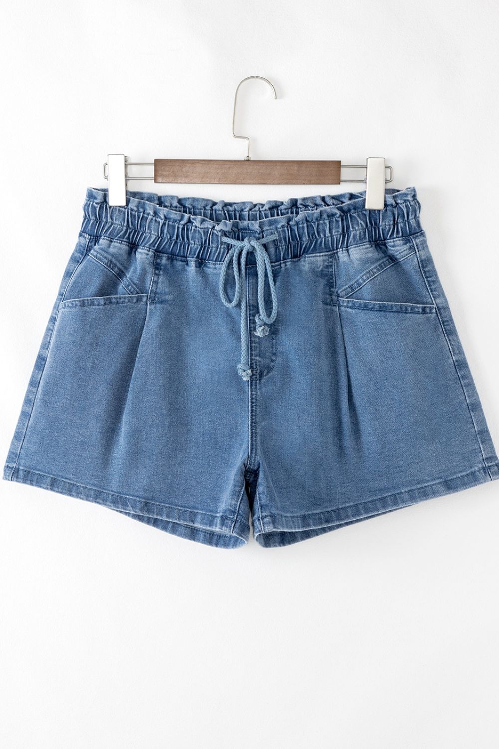 Drawstring High Waist Denim Shorts with Pockets – The
