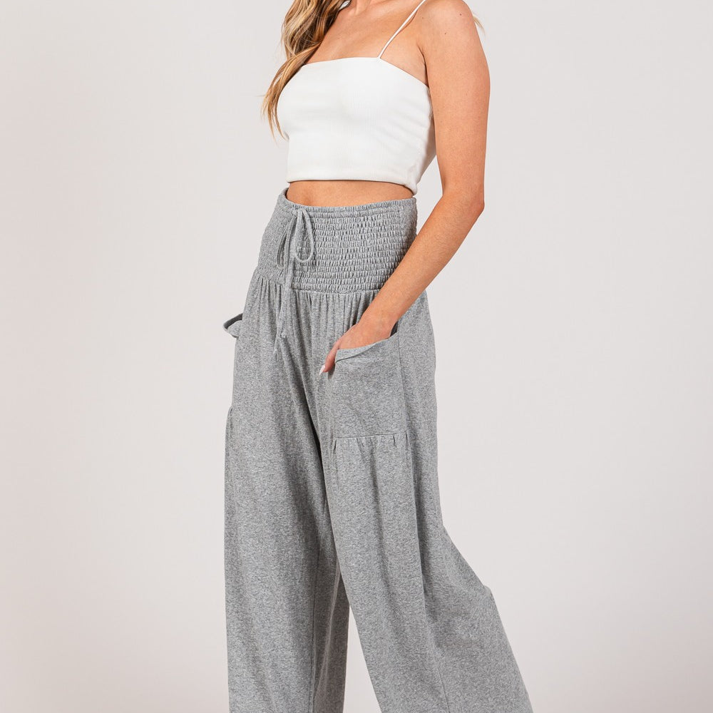 Drawstring Smocked High Waist Pants