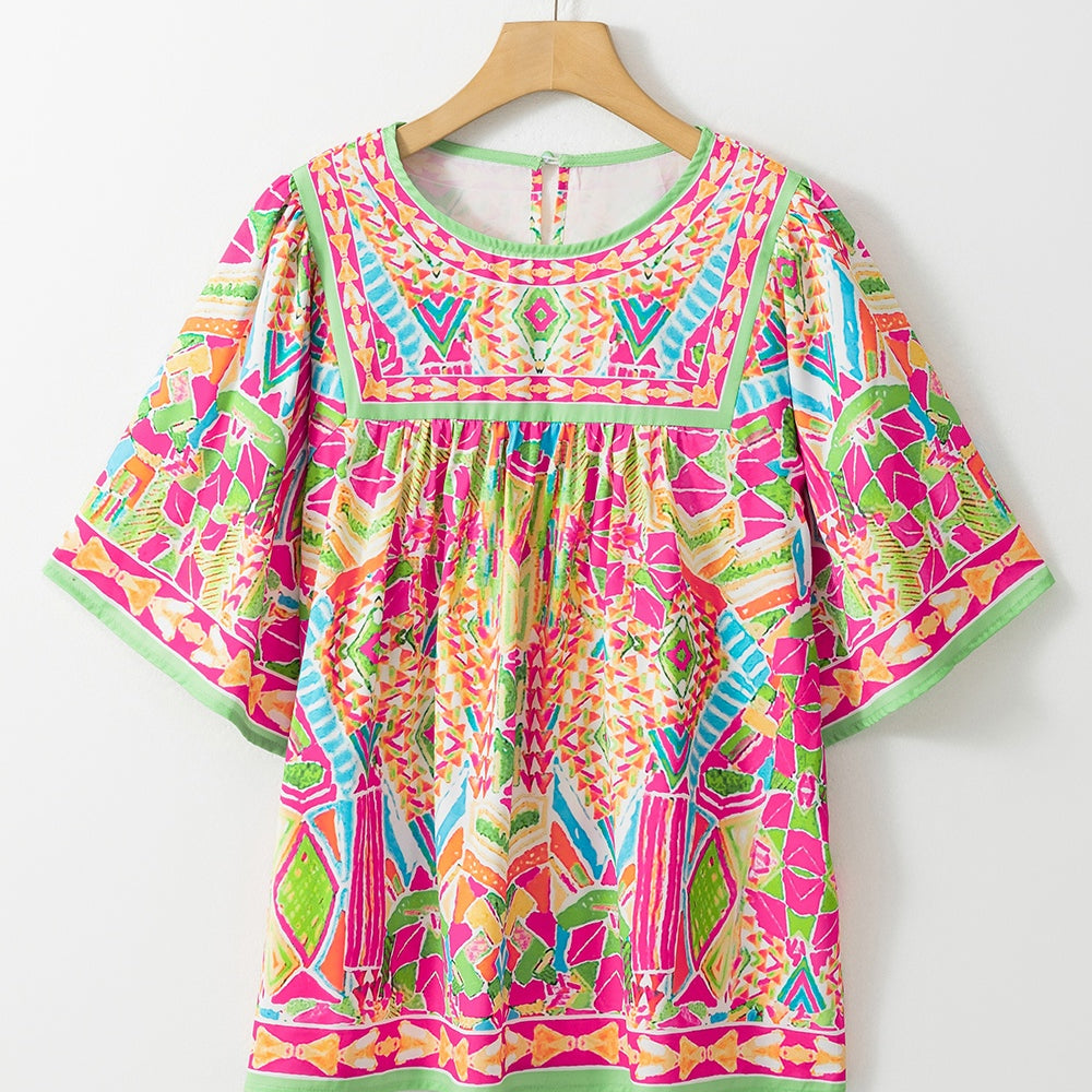 
                      
                        Printed Round Neck Half Sleeve Blouse
                      
                    