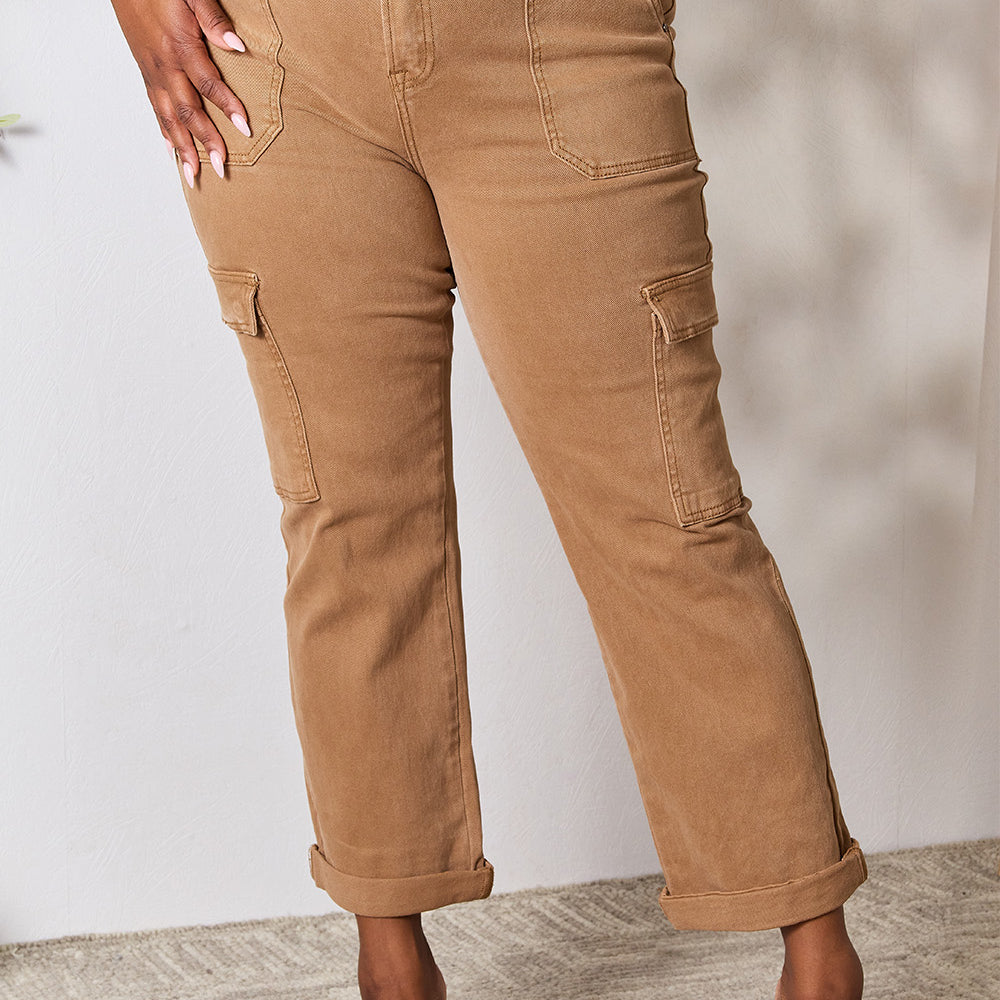 
                      
                        Risen High Waist Straight Jeans with Pockets
                      
                    