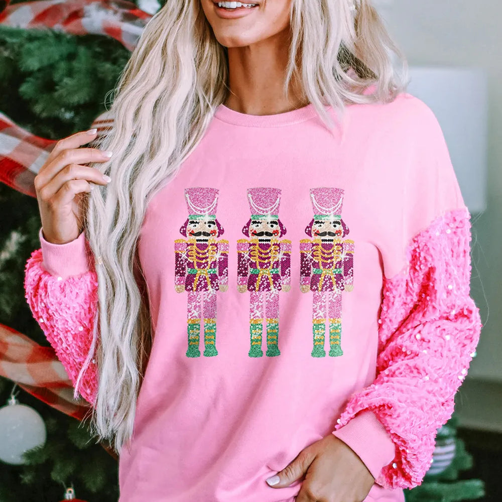 Sequin Nutcracker Dropped Shoulder Sweatshirt