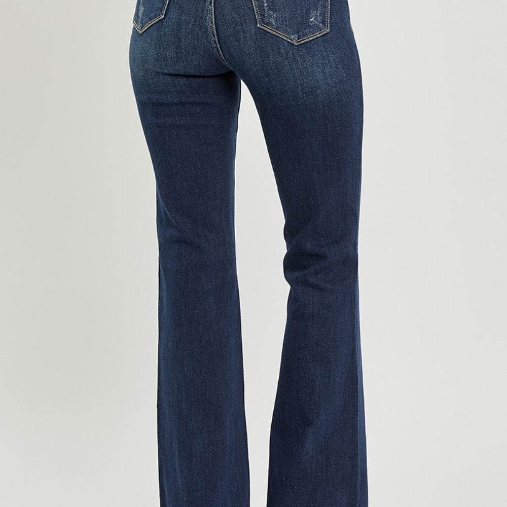 RISEN High Waist Raw Hem Flare Jeans