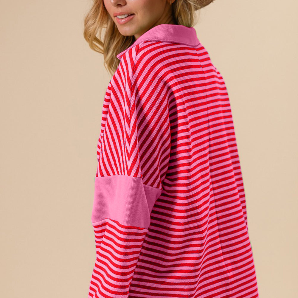 Striped Contrast Long Sleeve Knit Top