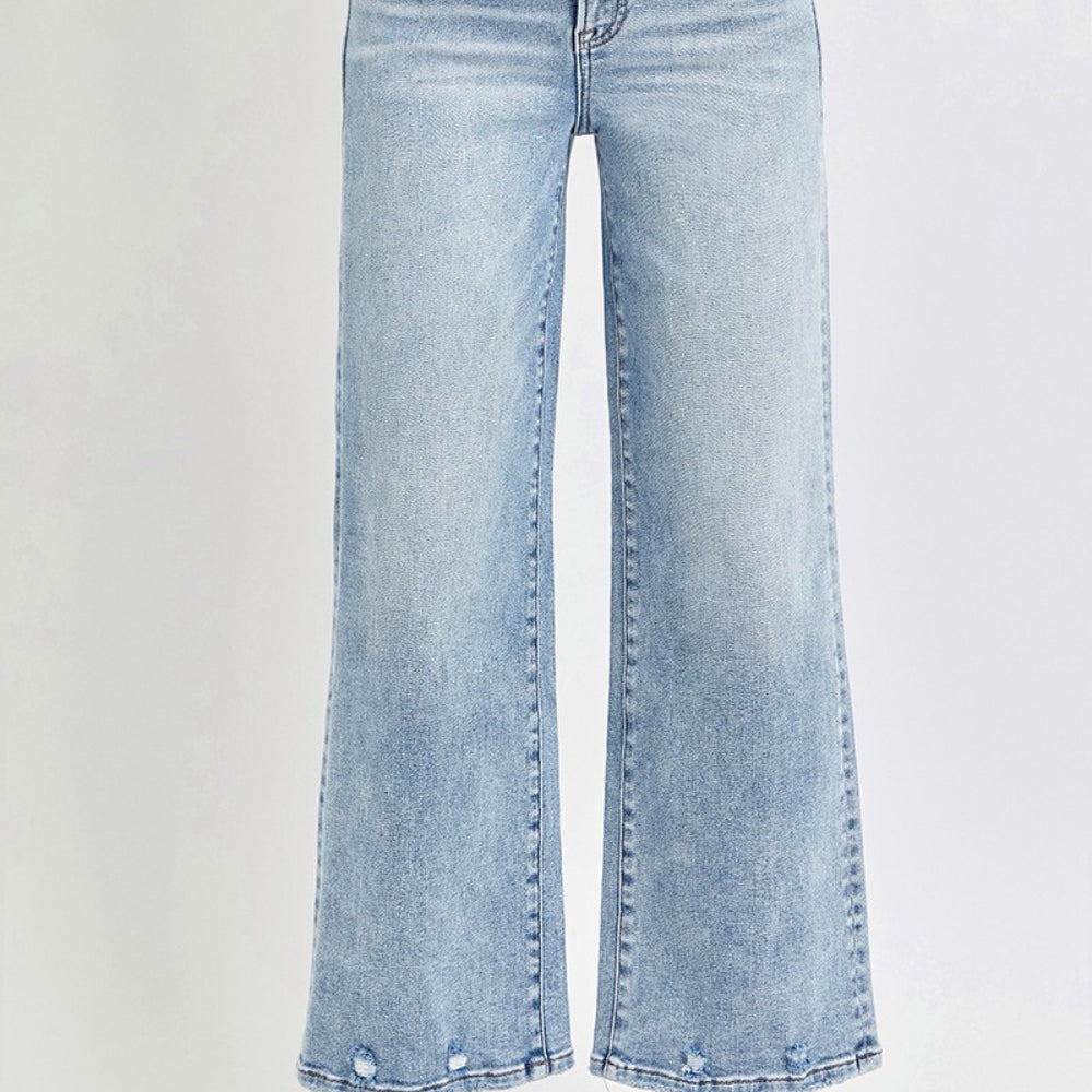 RISEN Tummy Control High Rise Crop Wide Leg Jeans