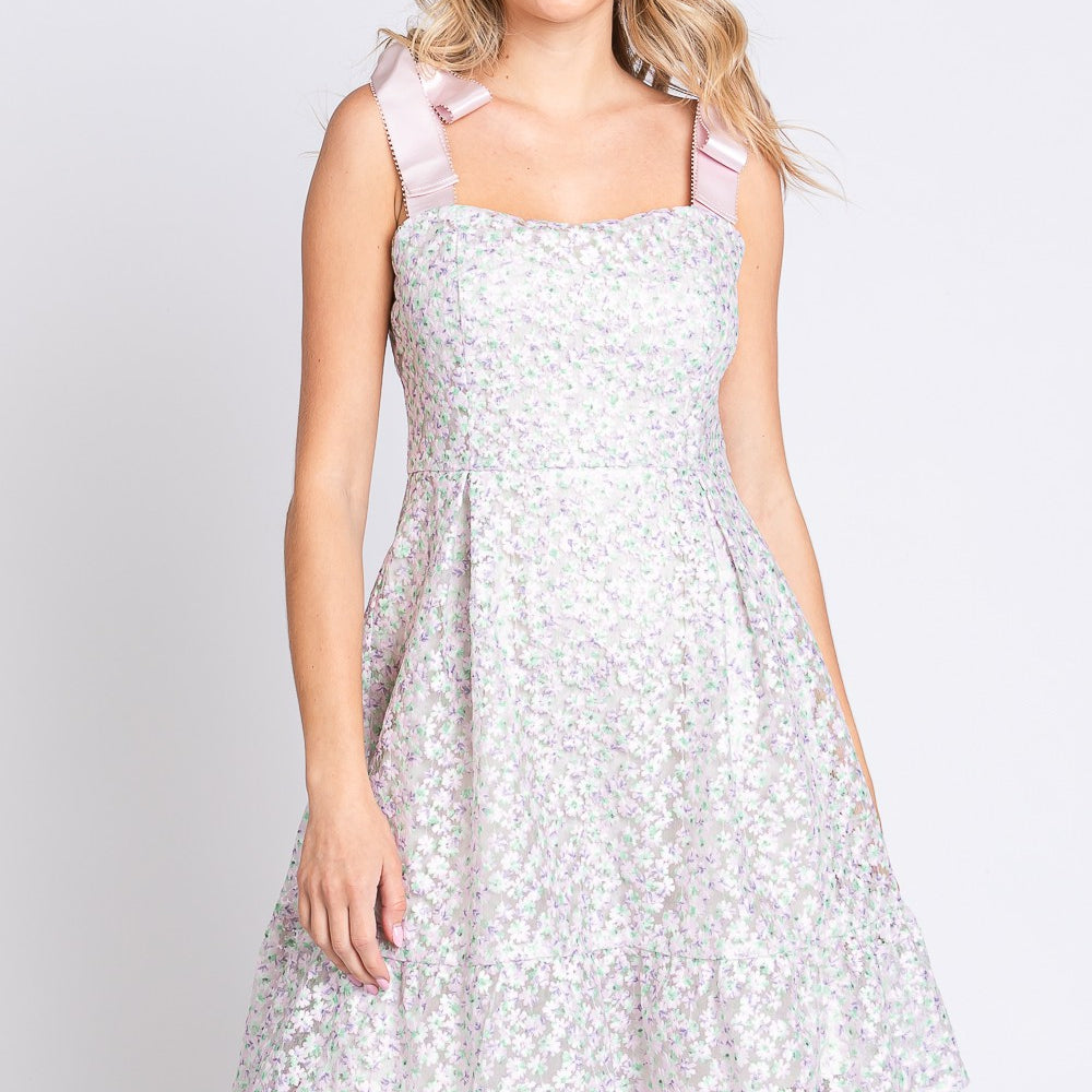 Mesh Floral Embroidered Sleeveless Dress