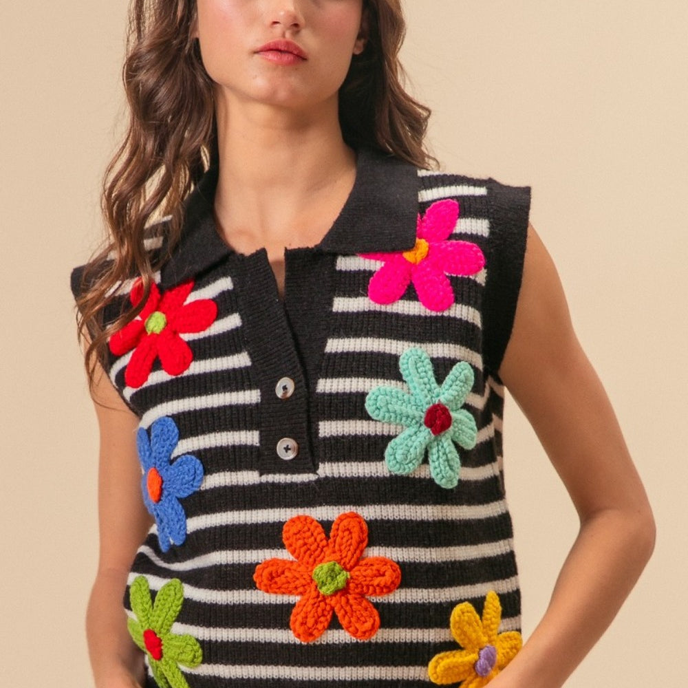 
                      
                        Flower Patch Striped Half Button Sweater Vest
                      
                    