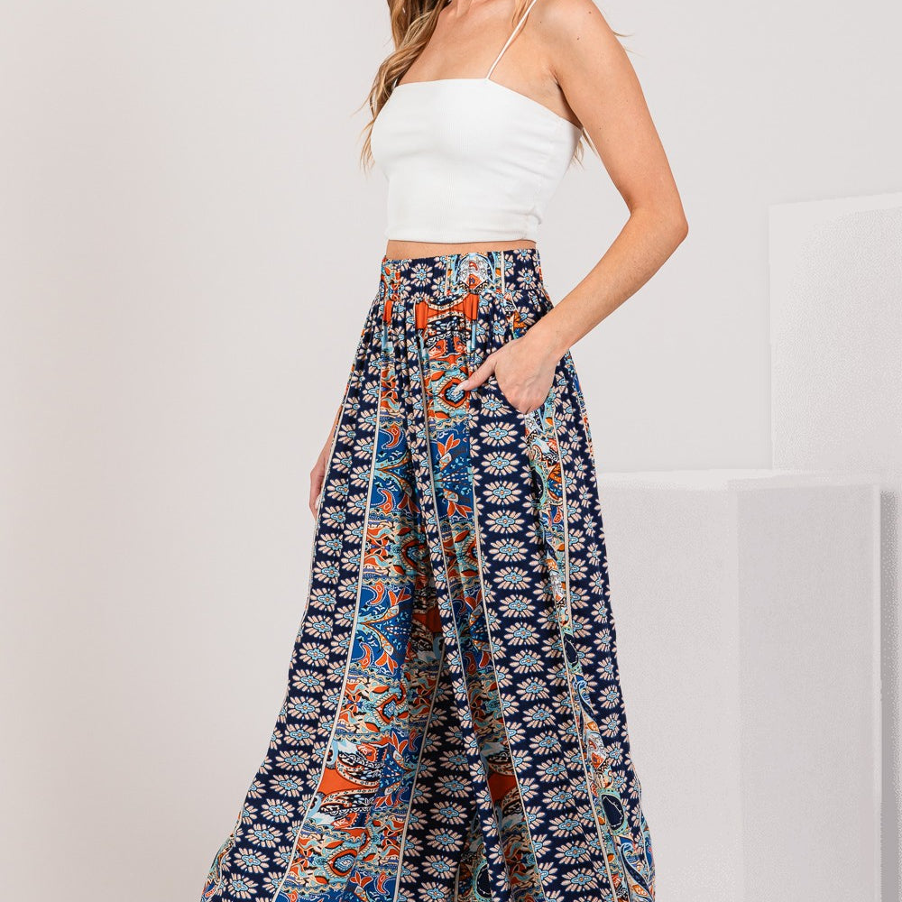 Bohemian Multi Geo Print Wide Leg Pants