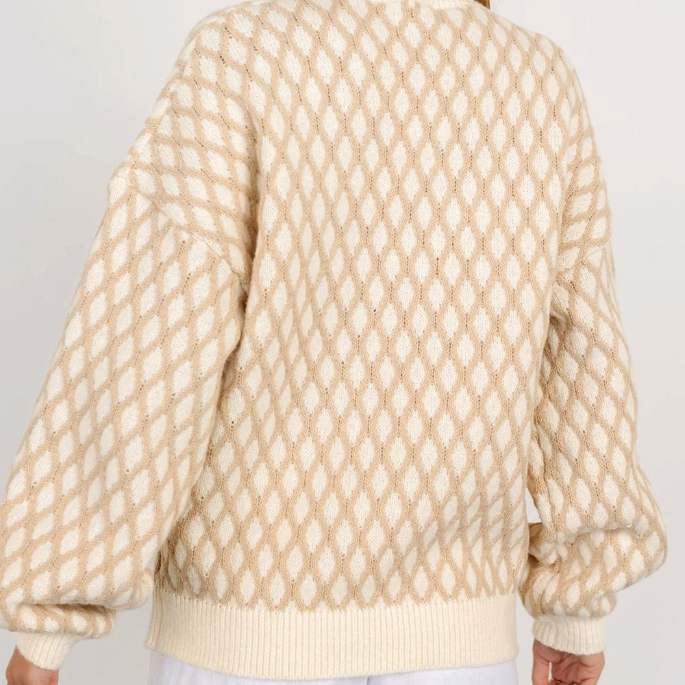 
                      
                        Diamond Pattern Mock Neck Long Sleeve Sweater
                      
                    