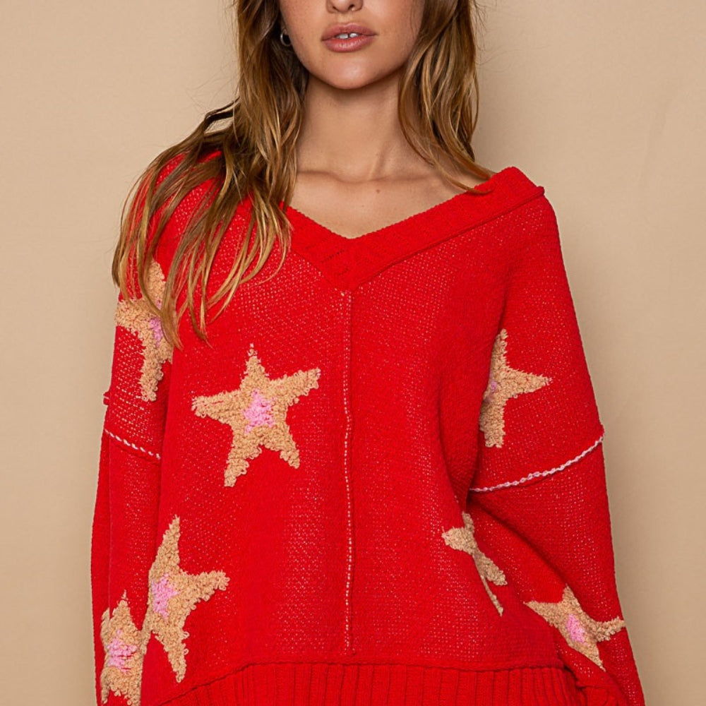 Long Sleeve Star Patch Sweater