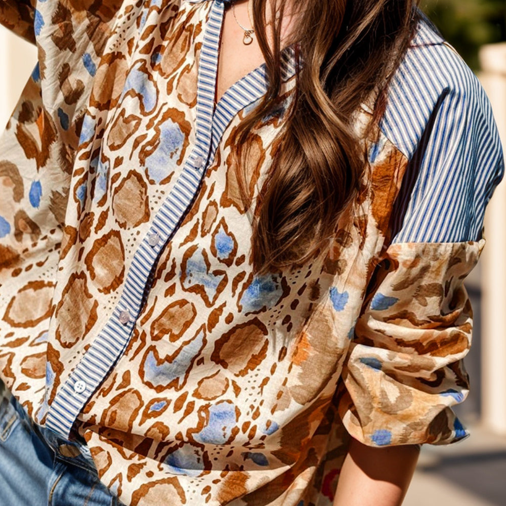 Printed Notched Long Sleeve Shirt