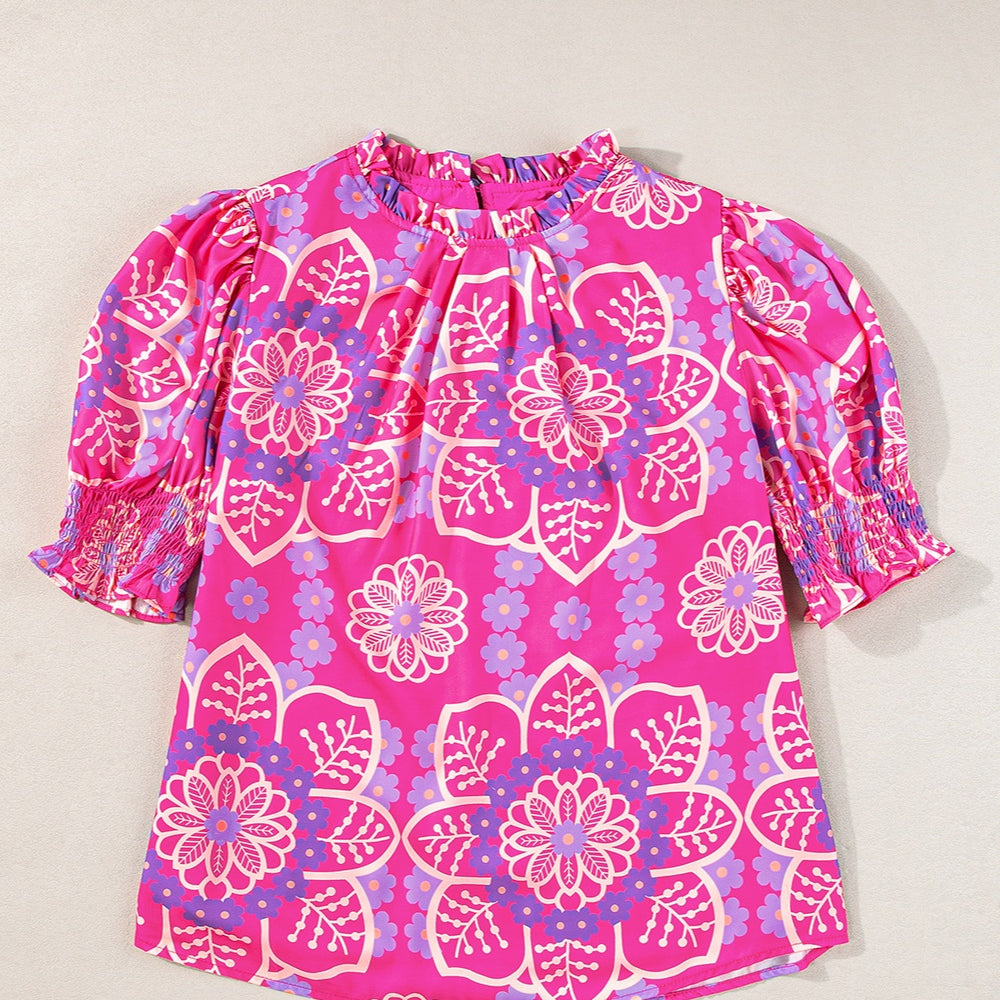 Printed Round Neck Half Sleeve Blouse