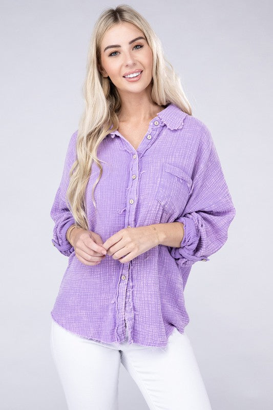 
                      
                        Washed Double Gauze Button Down Shirt
                      
                    