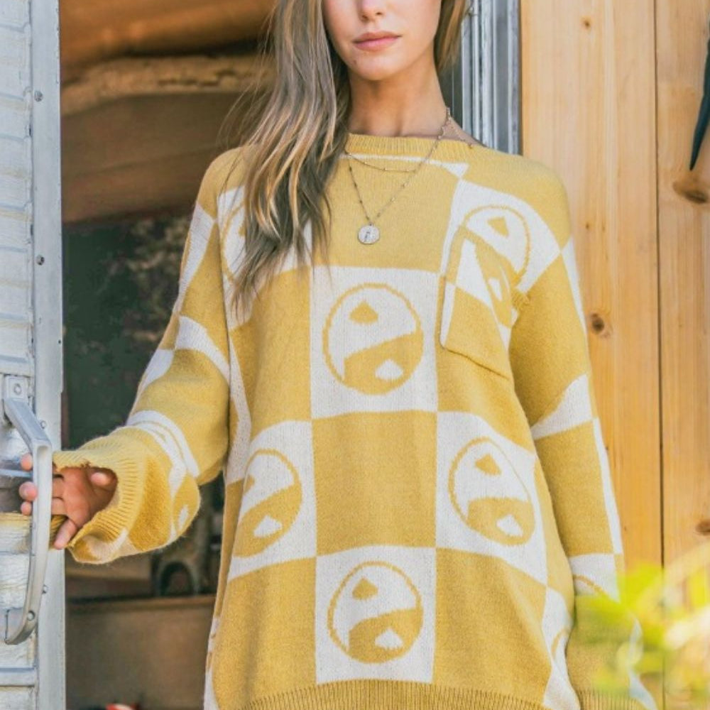 Checkerboard Sweater with Yin Yang Pattern