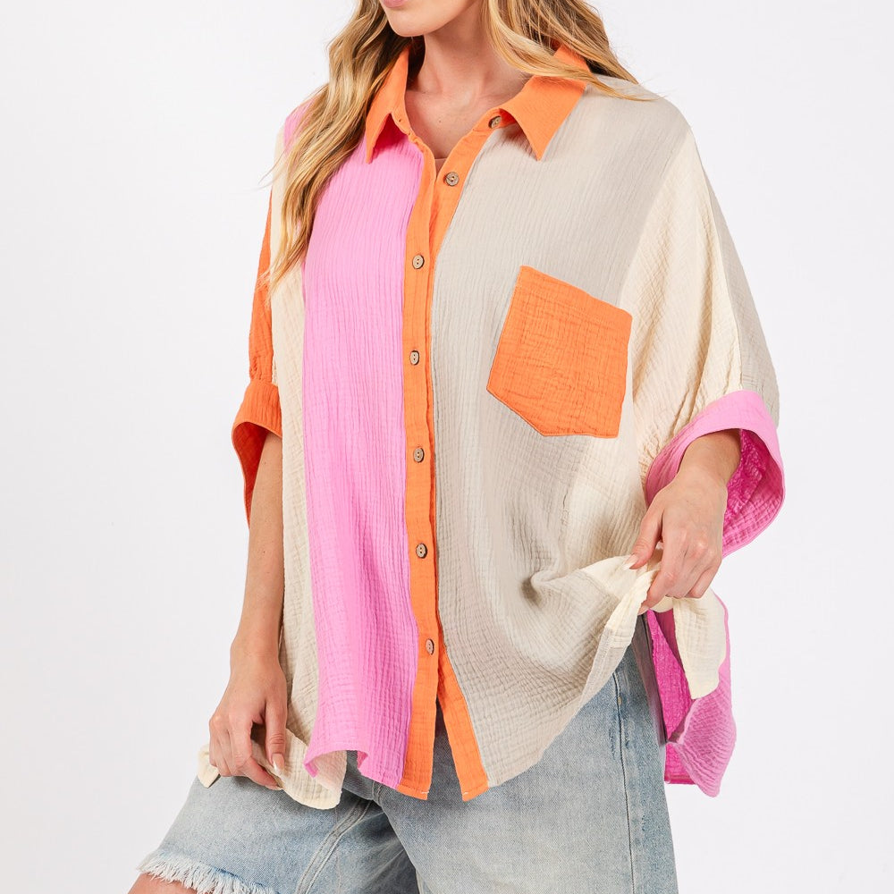 
                      
                        Color Block Button-Down Shirt
                      
                    