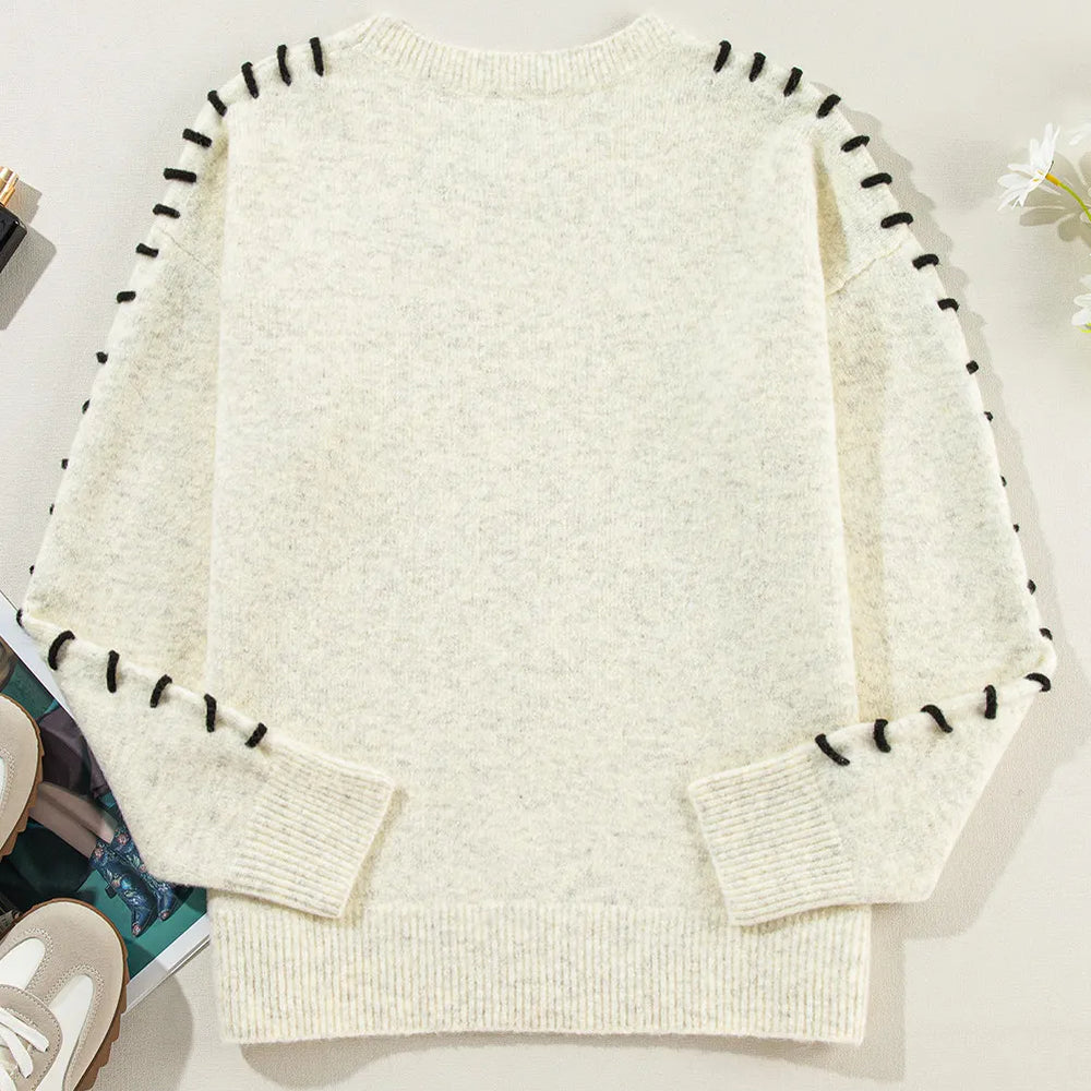 
                      
                        Contrast Round Neck Long Sleeve Sweater
                      
                    