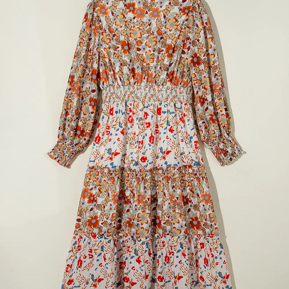 
                      
                        Printed V-Neck Lantern Sleeve Midi Dress
                      
                    