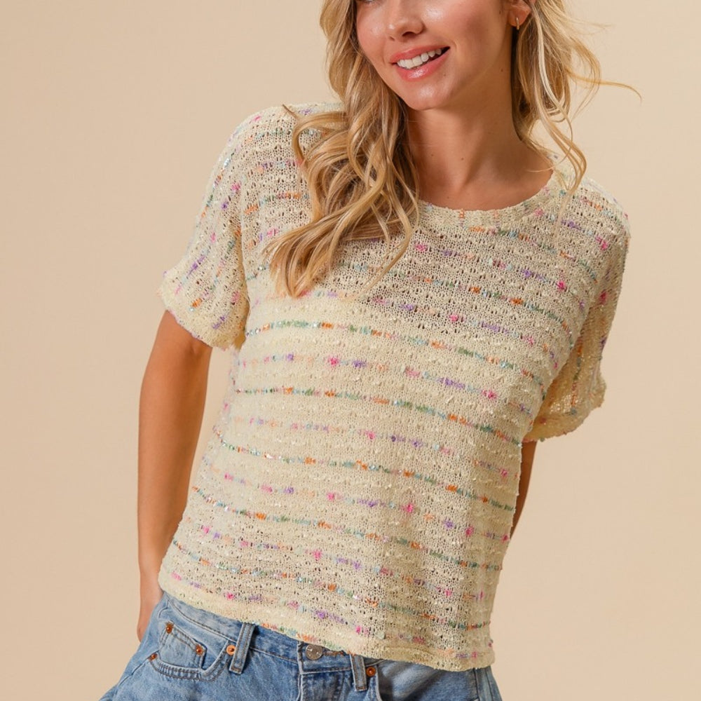 Striped Popcorn Knit Top