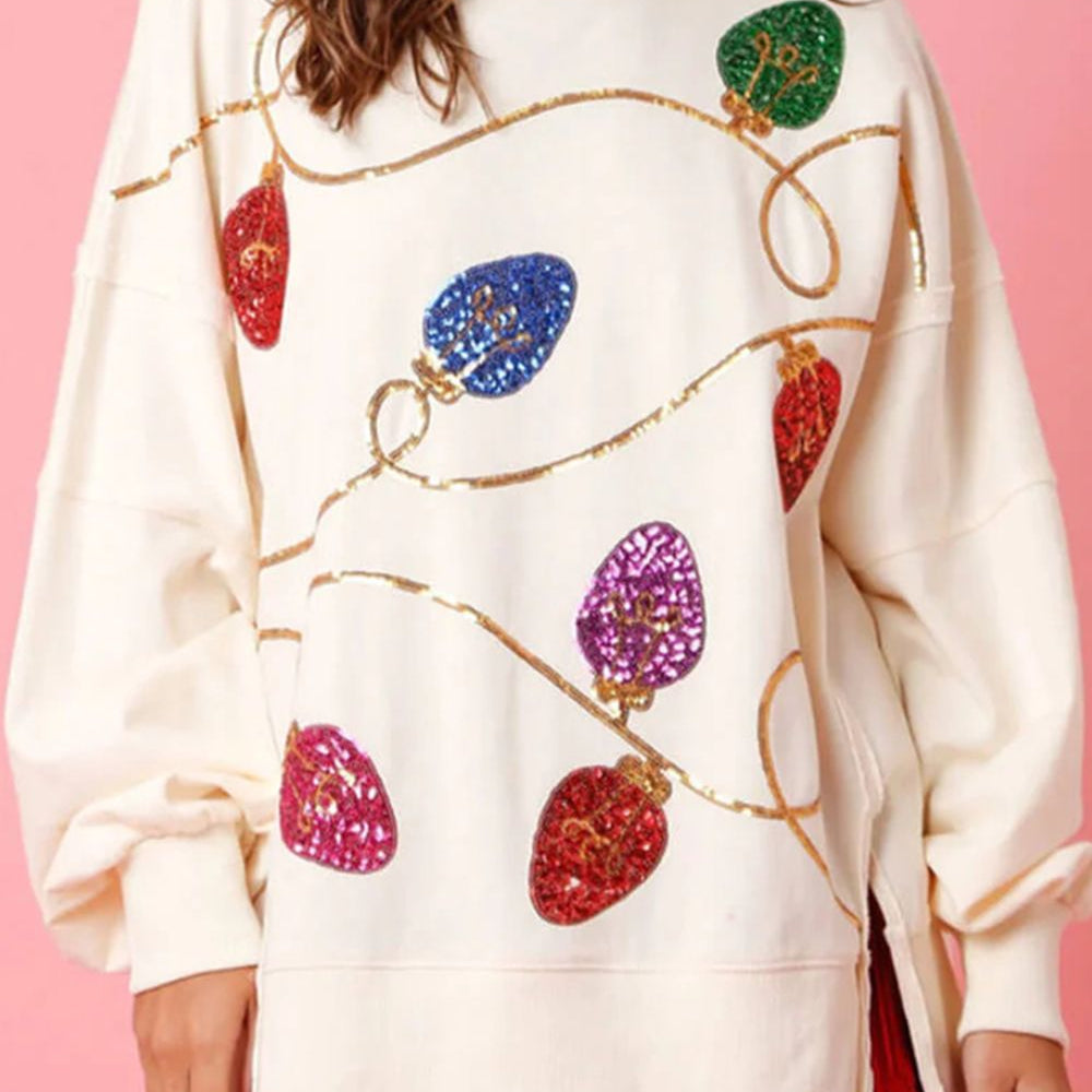 Sequin Christmas Lights Round Neck Sweatshirt