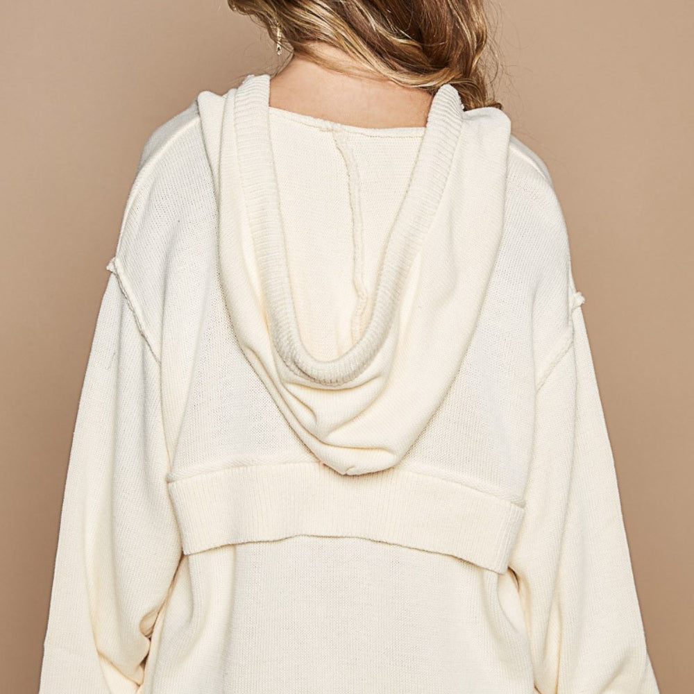 
                      
                        Half Zip Drop Shoulder Hooded Sweater
                      
                    