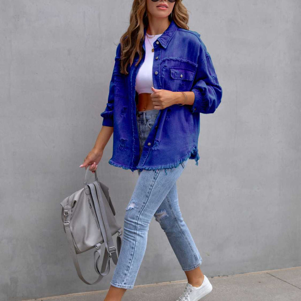 
                      
                        Distressed Drop Shoulder Denim Jacket
                      
                    